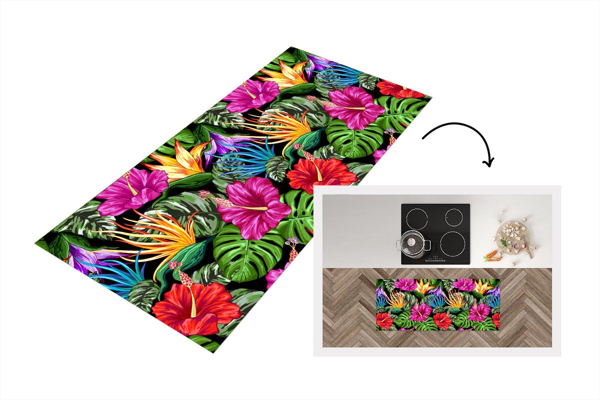 KitchenYeah Keukenloper - Loper keuken - Tropisch - Patronen - Bloemen - Monstera - 120x50 cm - Keukenloper vinyl Multicolor