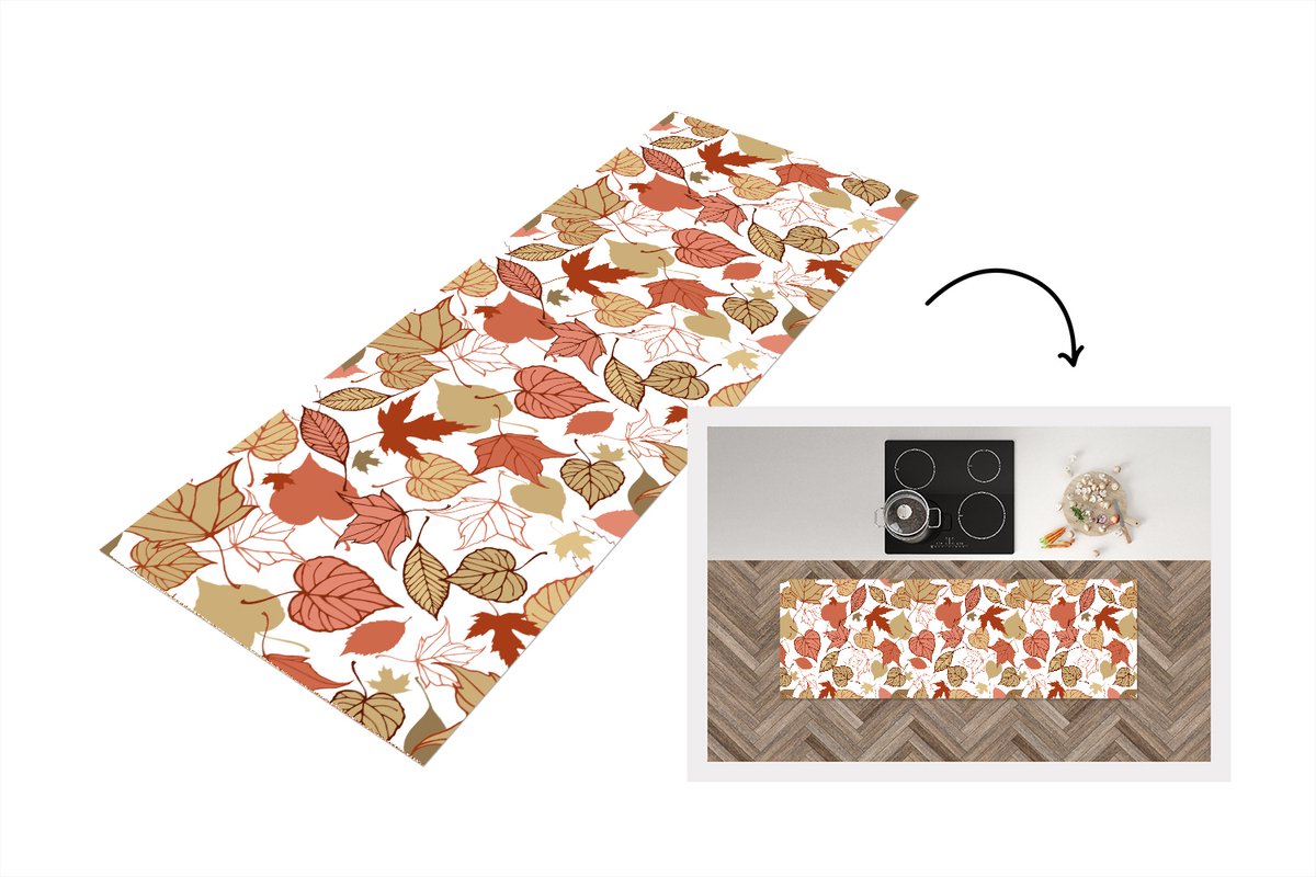 KitchenYeah Keukenloper - Loper keuken - Patronen - Bladeren - Herfst - 180x60 cm - Keukenloper vinyl Multicolor