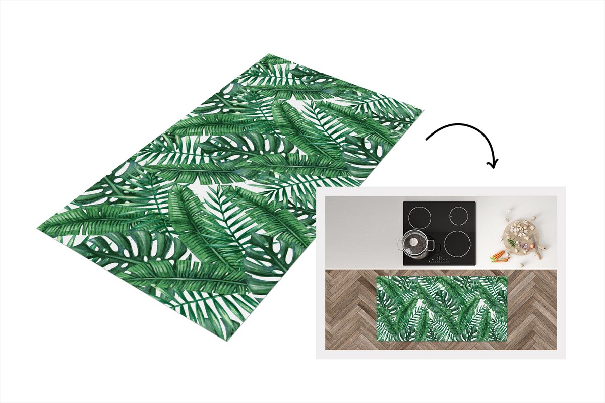KitchenYeah Keukenloper - Loper keuken - Patronen - Palm - Bladeren - 120x60 cm - Keukenloper vinyl Multicolor