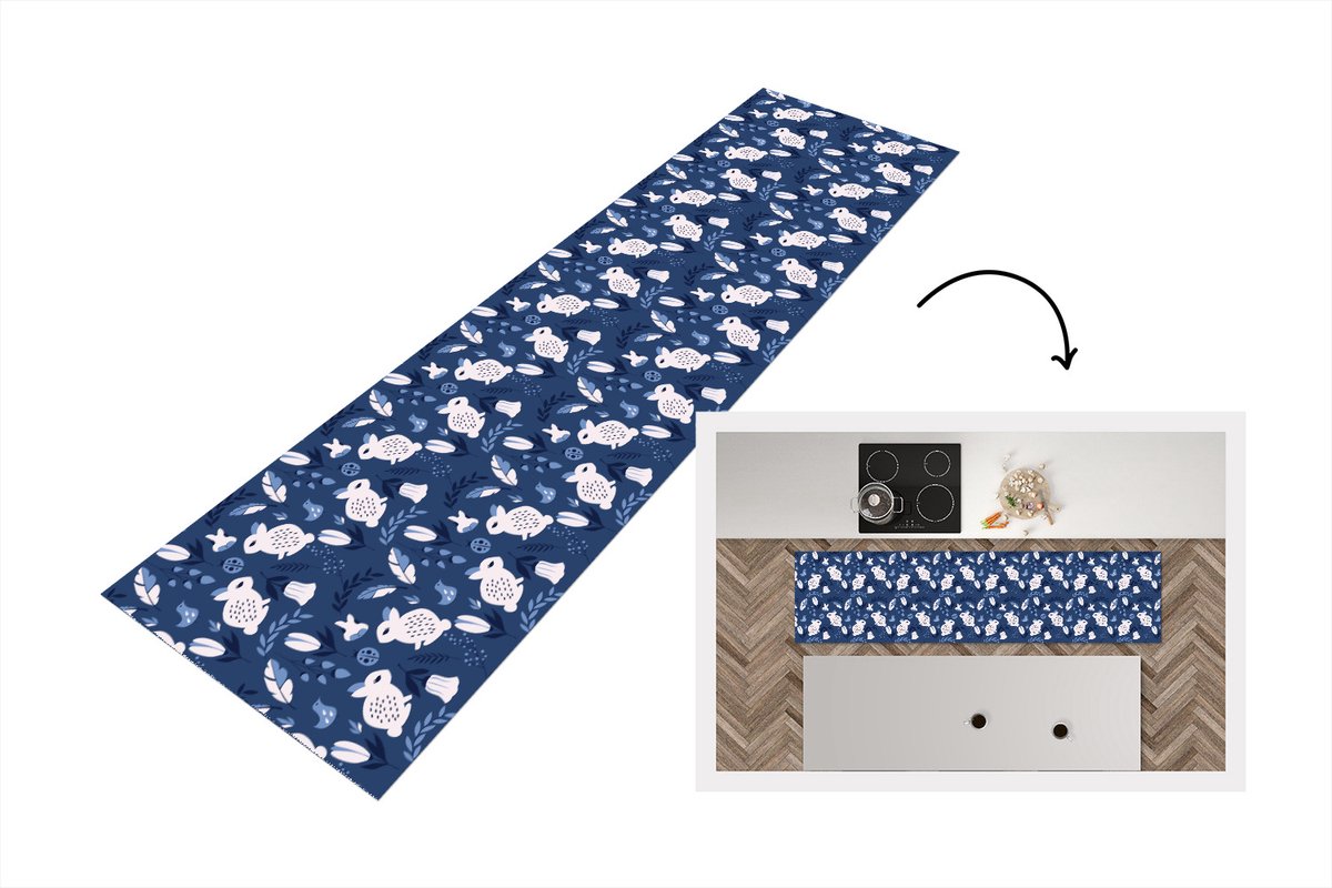 KitchenYeah Keukenloper - Loper keuken - Konijnen - Scandinavië - Patronen - 200x50 cm - Keukenloper vinyl Multicolor