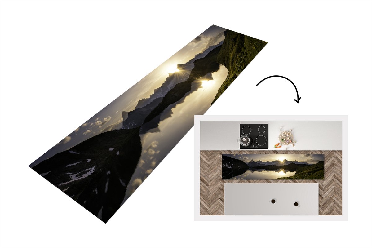KitchenYeah Keukenloper - Loper keuken - Zwitserland - Alpen - Water - 240x60 cm - Keukenloper vinyl Multicolor