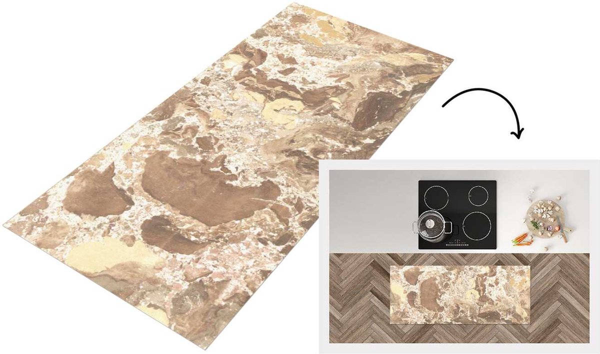 KitchenYeah Keukenloper - Loper keuken - Geel - Graniet - Kristal - 120x50 cm - Keukenloper vinyl Multicolor