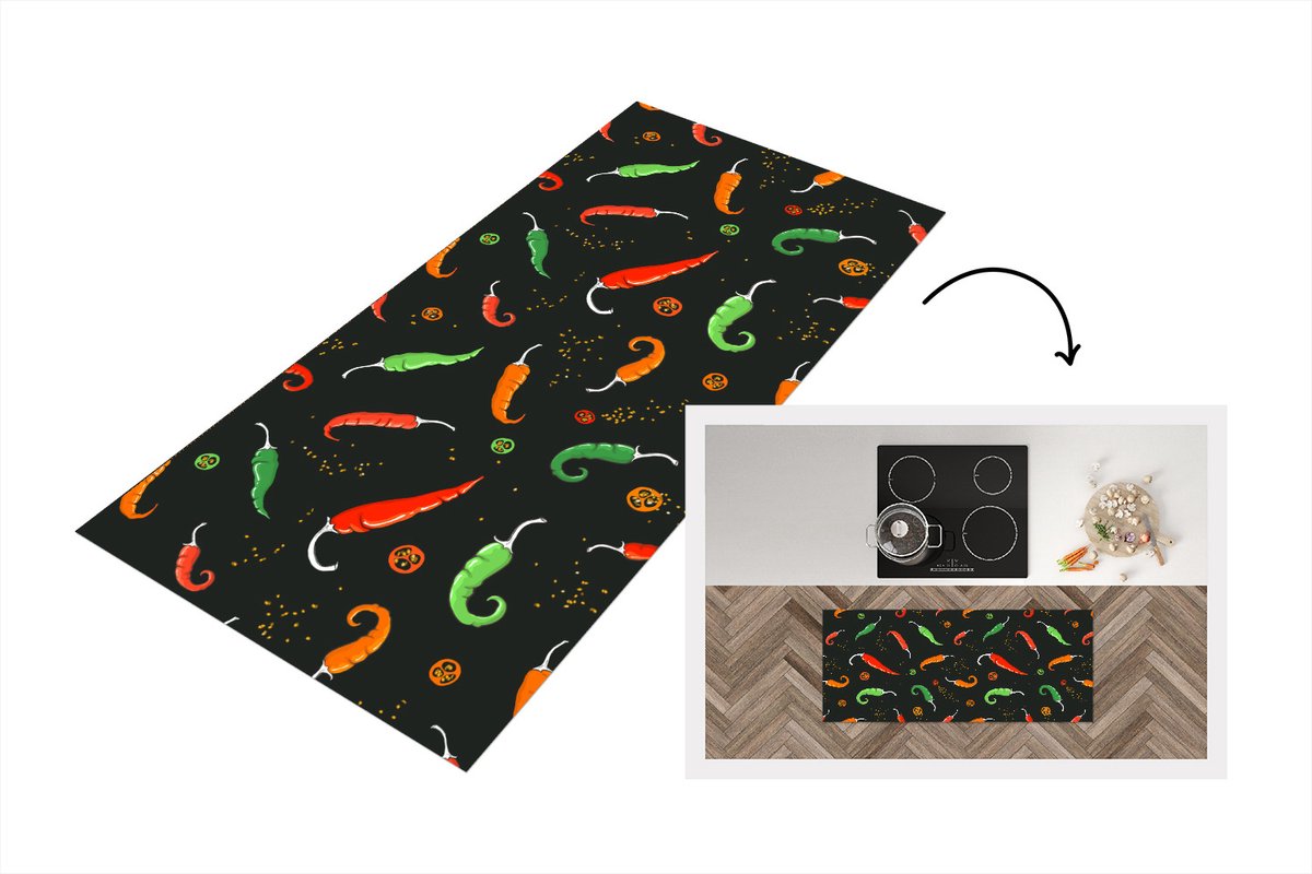 KitchenYeah Keukenloper - Loper keuken - Peper - Patronen - Zaden - Keukenloper vinyl Multicolor