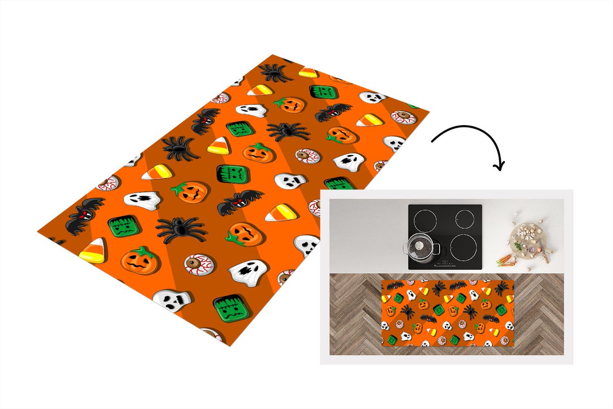 KitchenYeah Keukenloper - Loper keuken - Snoep - Halloween - Patronen - 120x60 cm - Keukenloper vinyl Multicolor