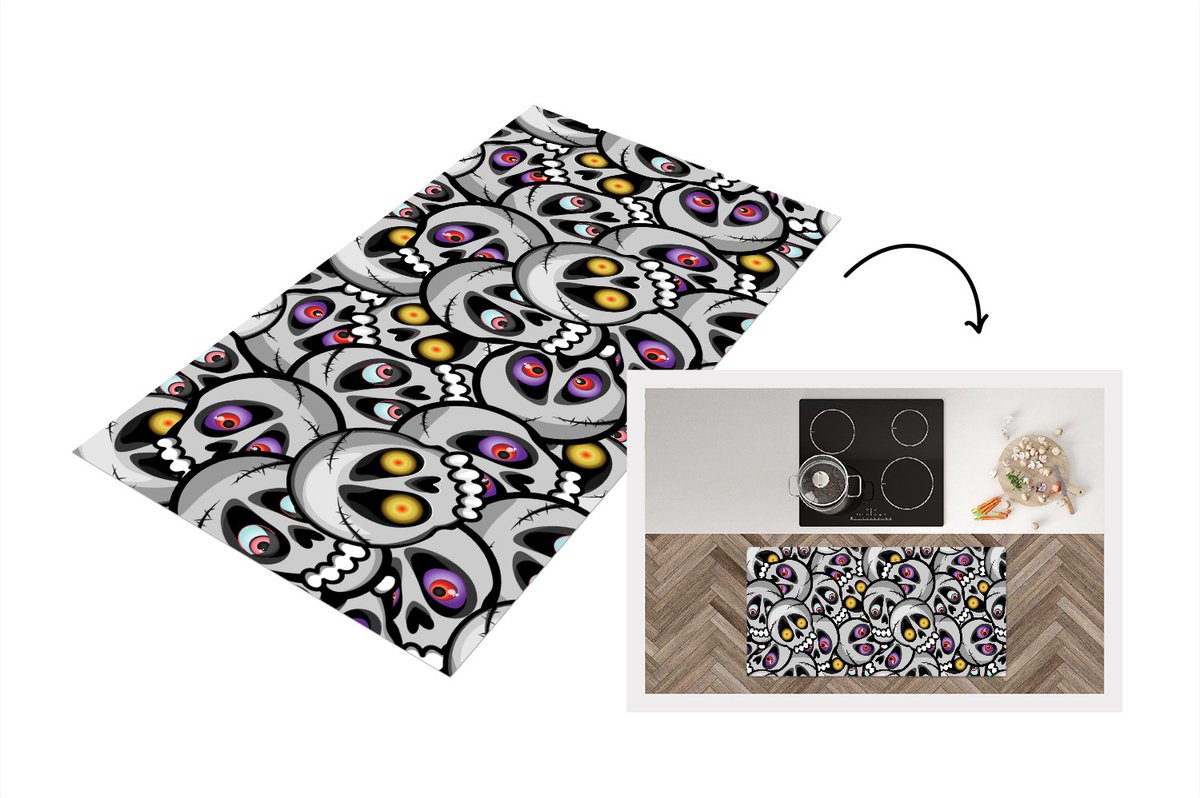 KitchenYeah Keukenloper - Loper keuken - Schedel - Patroon - Ogen - 120x60 cm - Keukenloper vinyl Multicolor