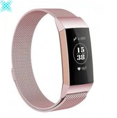 MY PROTECT® Milanese Loop Armband Voor Fitbit Charge 3 / Charge 4 Horloge Bandje - Metalen Milanees Fitbit Bandje - Magneet Sluiting - Roze