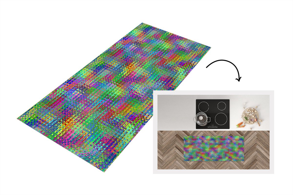 KitchenYeah Keukenloper - Loper keuken - Psychedelic - Patronen - Regenboog - 120x50 cm - Keukenloper vinyl Multicolor
