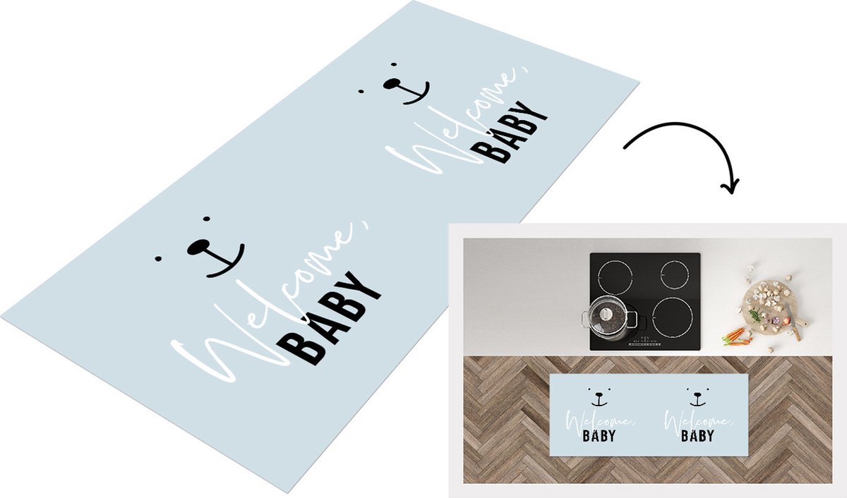 KitchenYeah Keukenloper - Loper keuken - Quotes - Welcome baby - Kinderen - Spreuken - 120x50 cm - Keukenloper vinyl Multicolor