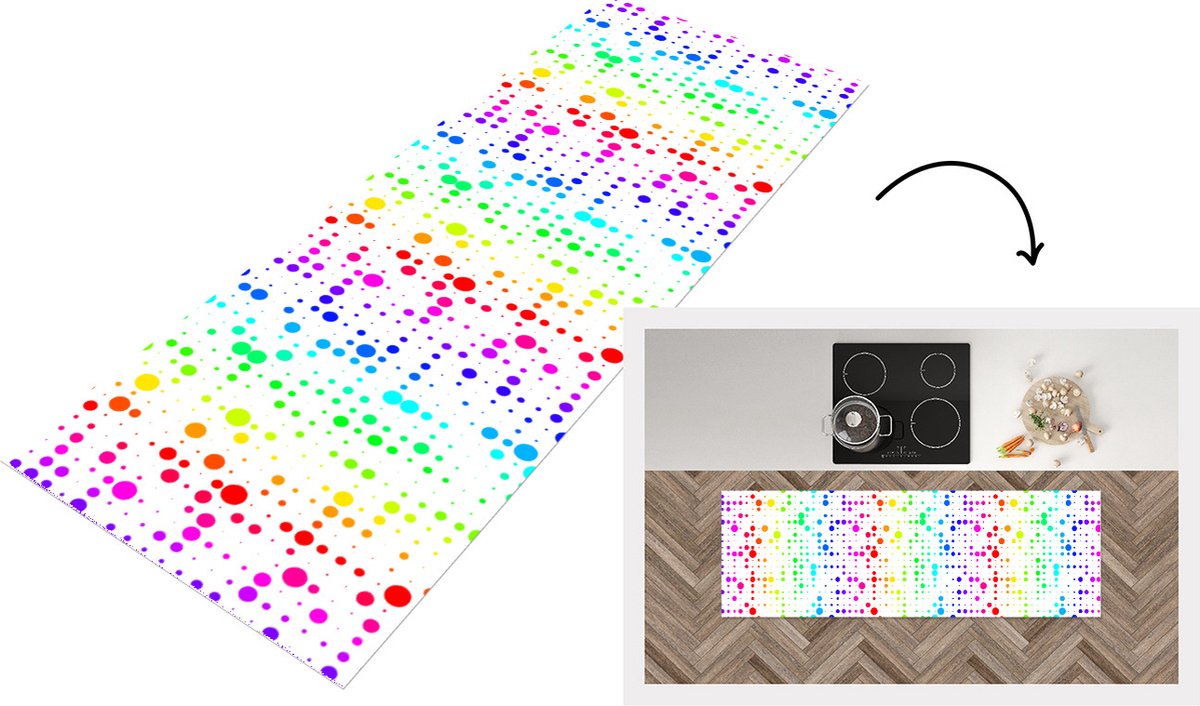 KitchenYeah Keukenloper - Loper keuken - Regenboog - Patronen - Confetti - Neon - 150x50 cm - Keukenloper vinyl Multicolor