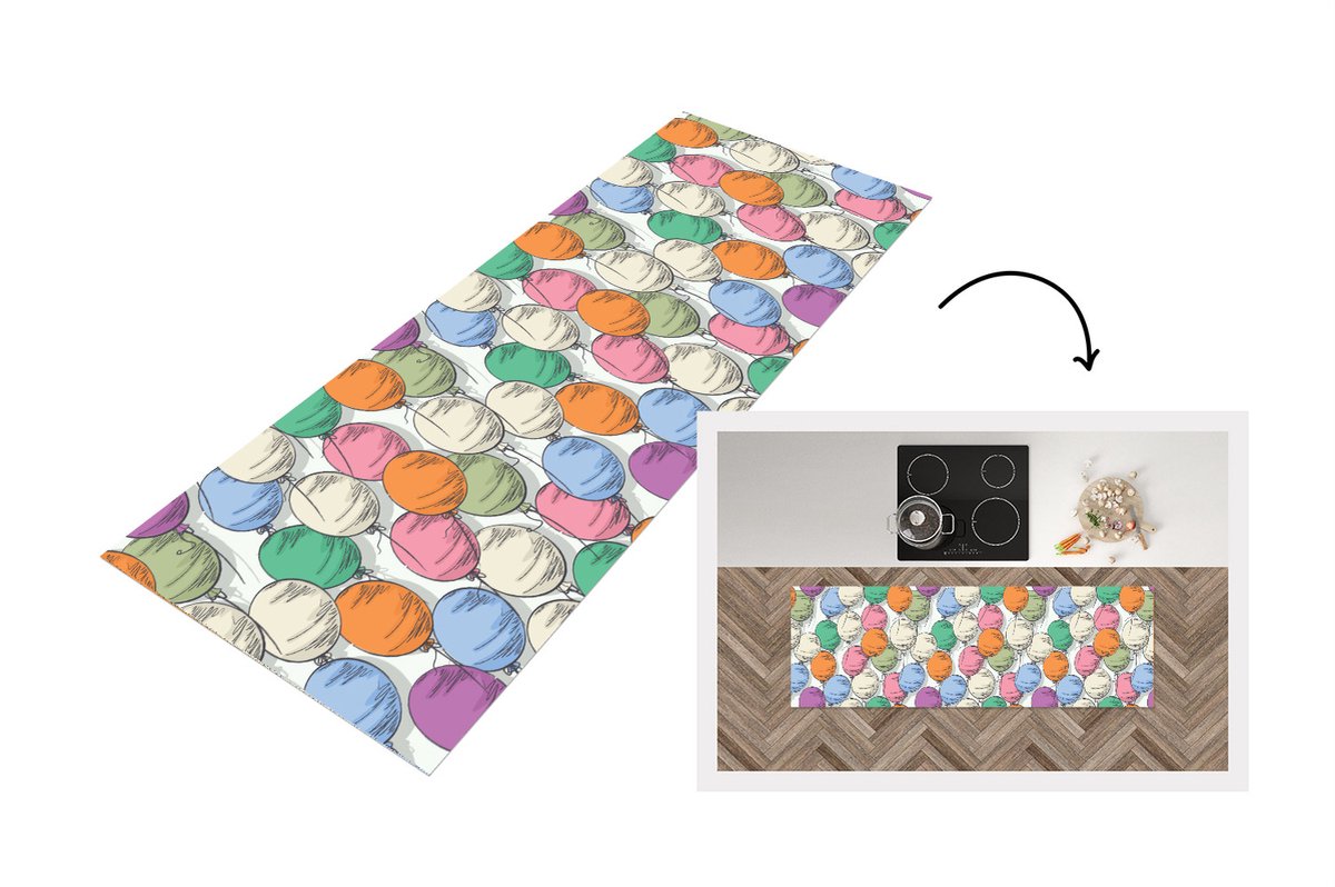 KitchenYeah Keukenloper - Loper keuken - Ballonnen - Patroon - Feest - Keukenloper vinyl multicolor, foto 4