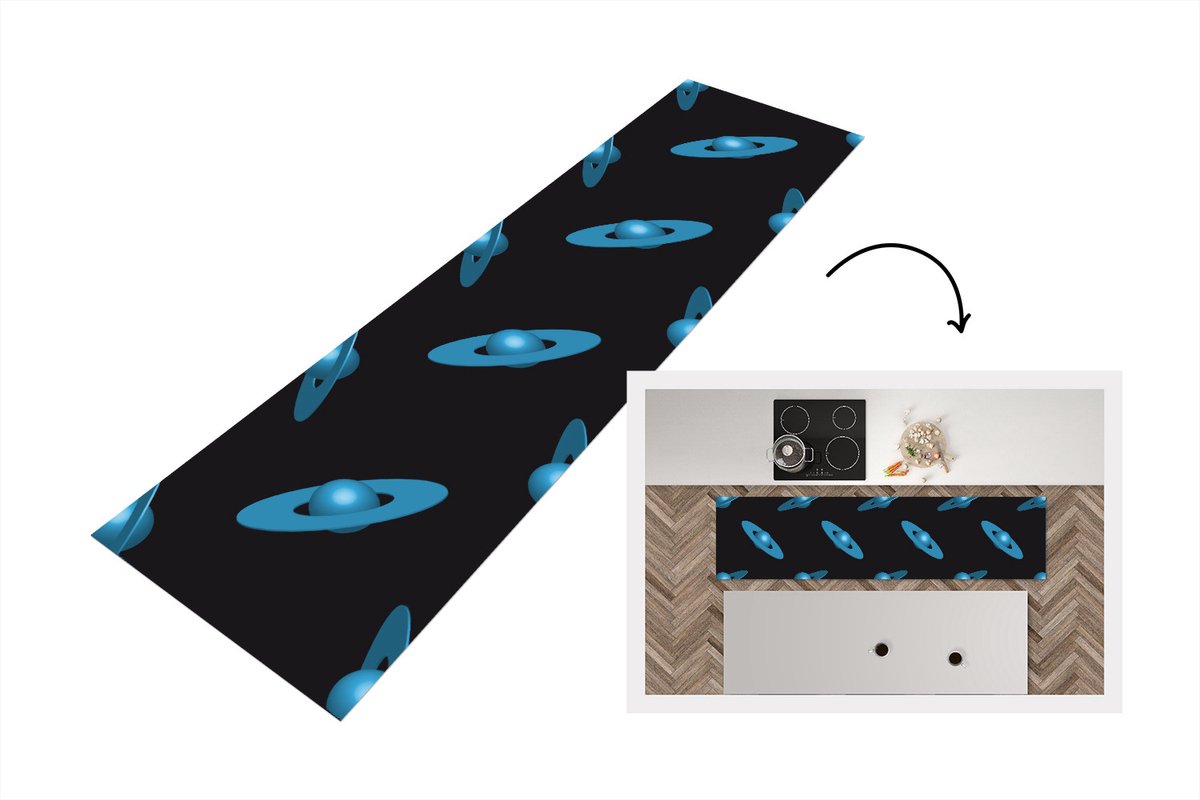 KitchenYeah Keukenloper - Loper keuken - Planeten - Blauw - Kinderen - Design - 240x60 cm - Keukenloper vinyl Multicolor