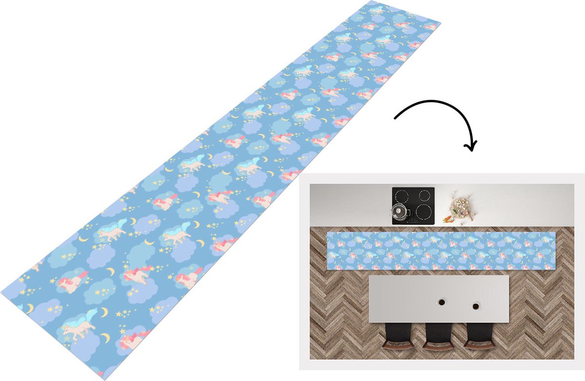 KitchenYeah Keukenloper - Loper keuken - Unicorn - Patronen - Sterrenhemel - 300x50 cm - Keukenloper vinyl Multicolor