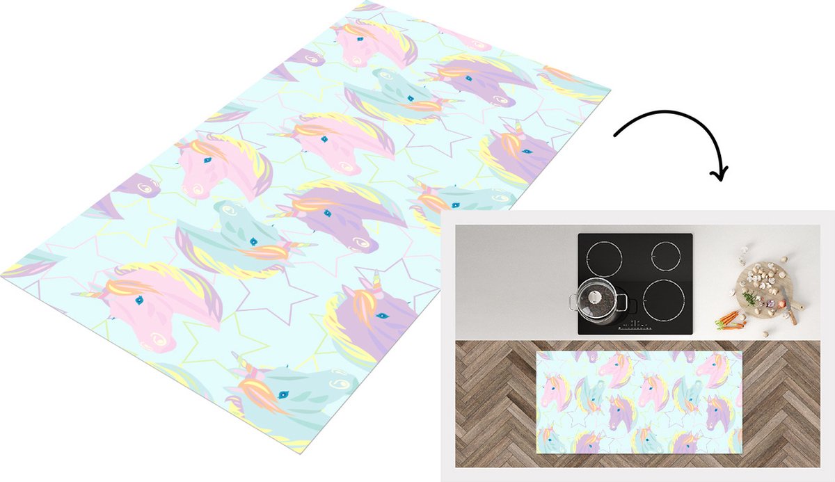 KitchenYeah Keukenloper - Loper keuken - Unicorn - Sterren - Patronen - 120x60 cm - Keukenloper vinyl Multicolor
