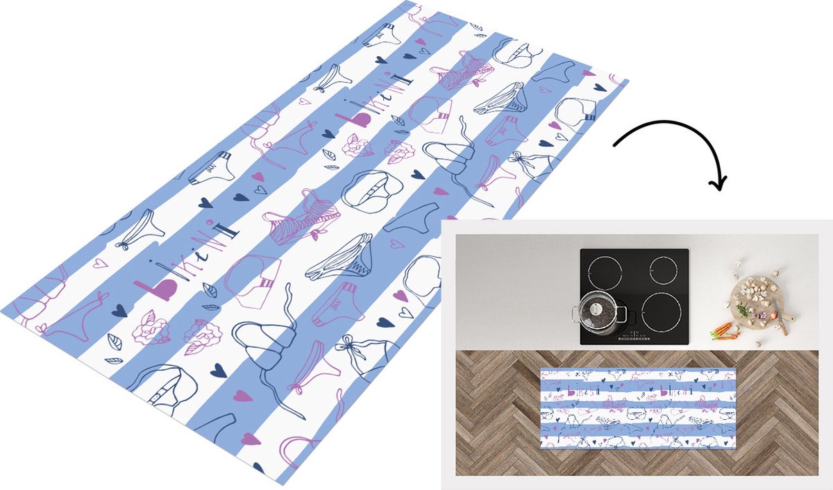 KitchenYeah Keukenloper - Loper keuken - Bikini - Zomer - Patronen - 120x50 cm - Keukenloper vinyl Multicolor