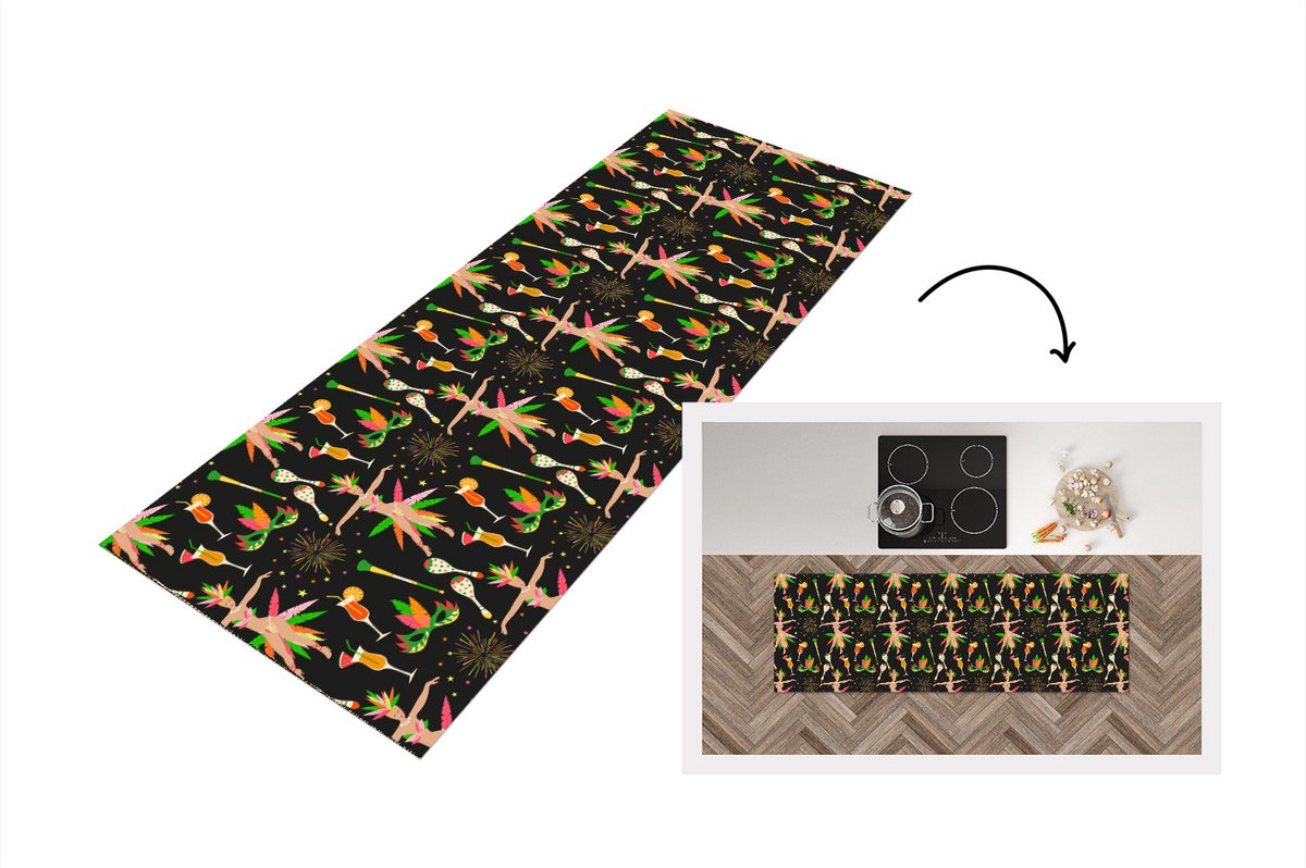 KitchenYeah Keukenloper - Loper keuken - Brazilië - Carnaval - Patroon - 150x50 cm - Keukenloper vinyl Multicolor
