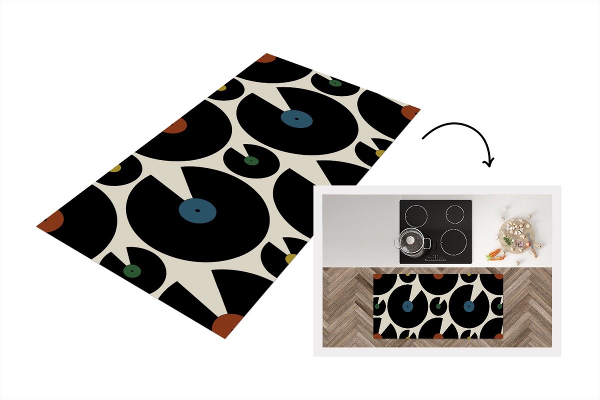 KitchenYeah Keukenloper - Loper keuken - Muziek - Platen - Patronen - 120x60 cm - Keukenloper vinyl Multicolor