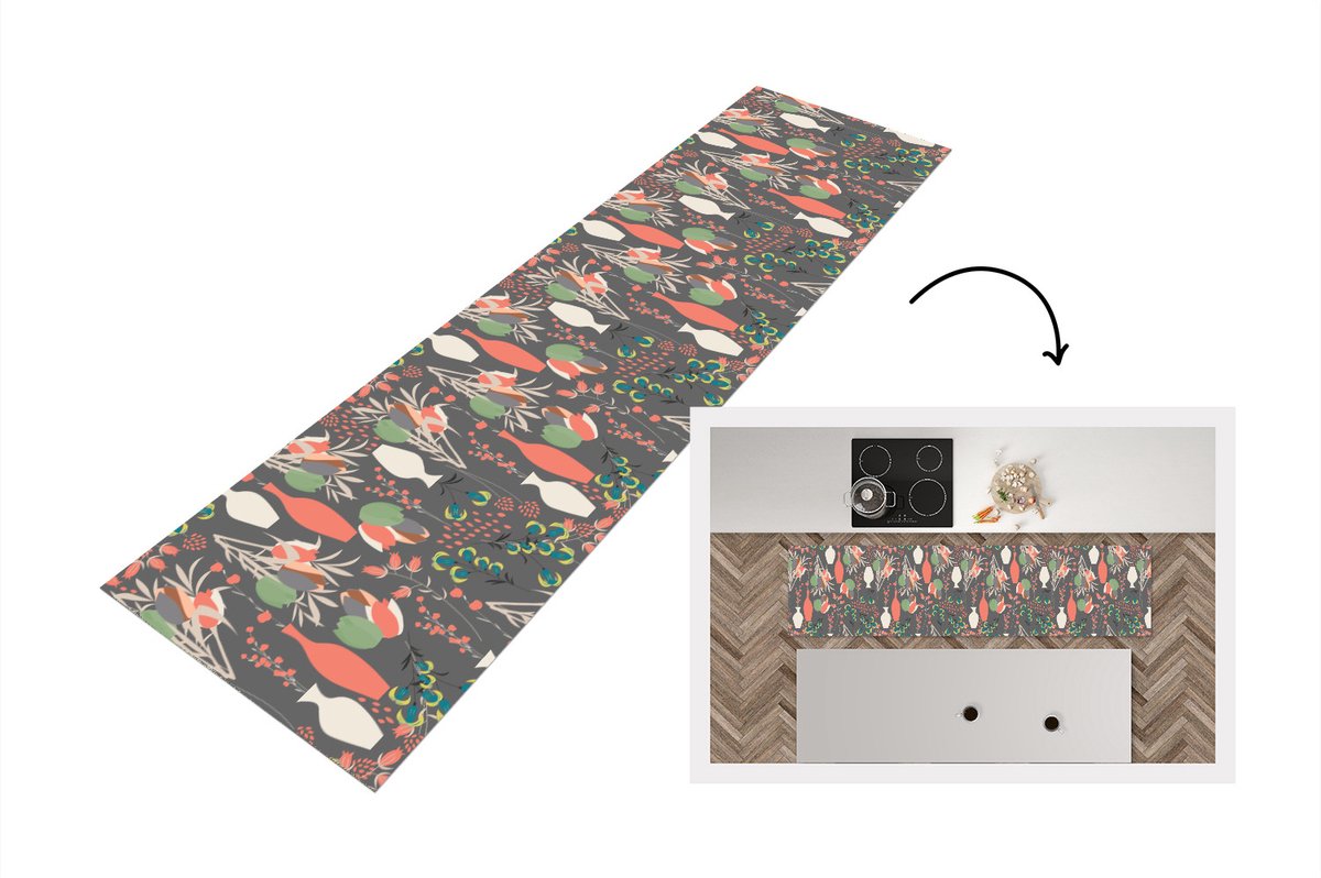 KitchenYeah Keukenloper - Loper keuken - Boeket - Bloemen - Patronen - 200x50 cm - Keukenloper vinyl Multicolor