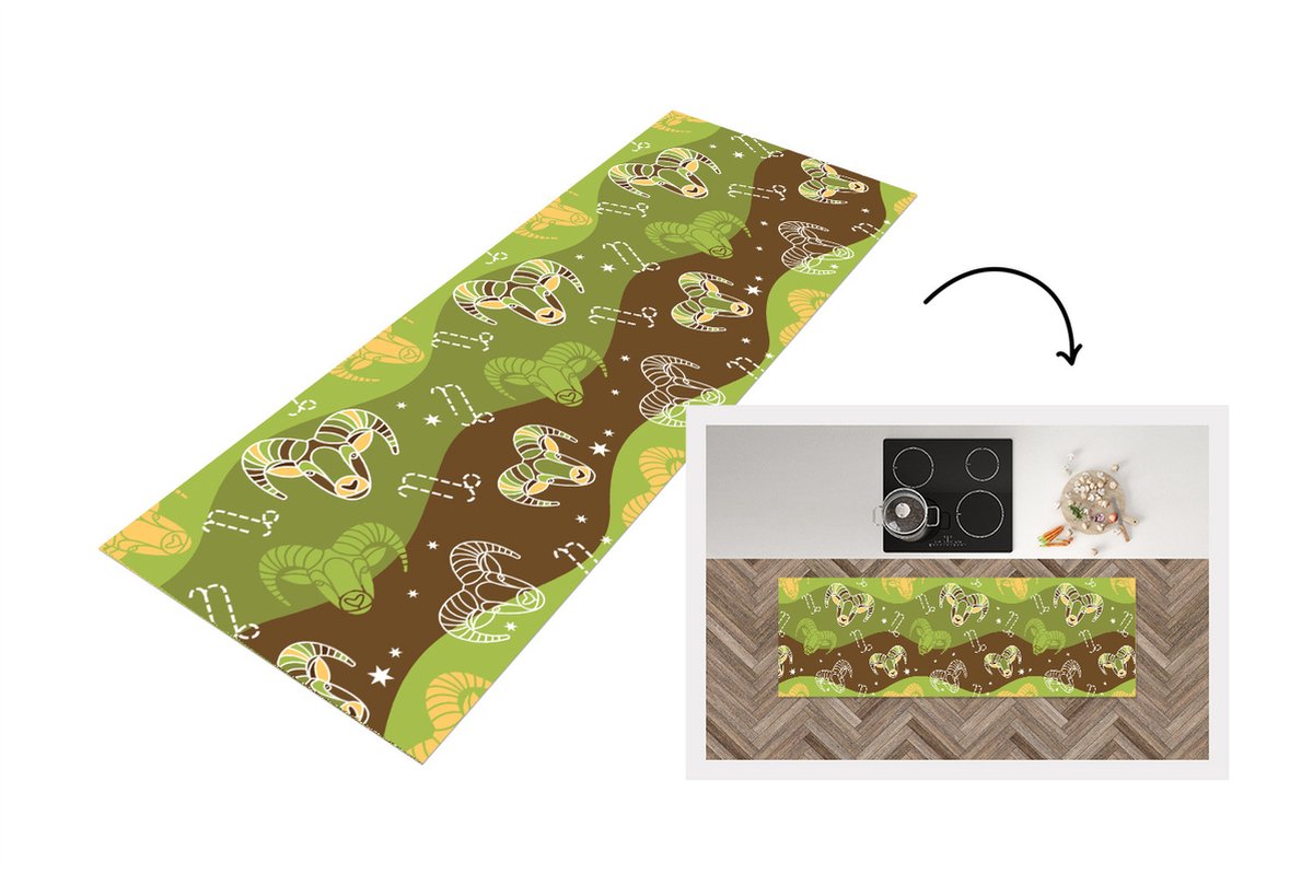 KitchenYeah Keukenloper - Loper keuken - Steenbok - Design - Astrologie - 180x60 cm - Keukenloper vinyl Multicolor