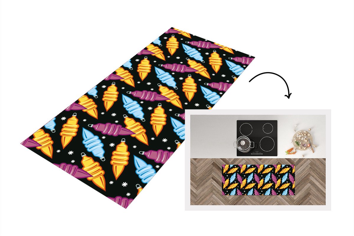 KitchenYeah Keukenloper - Loper keuken - Kerst - Patronen - Lamp - 120x50 cm - Keukenloper vinyl Multicolor