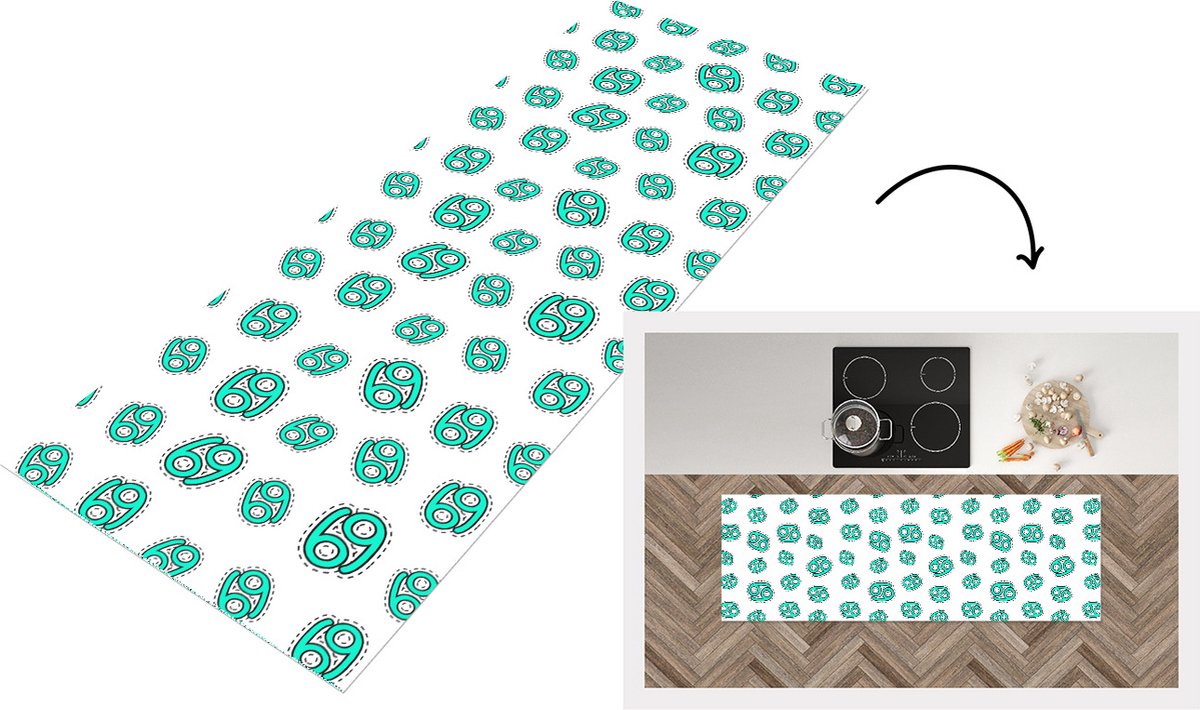 KitchenYeah Keukenloper - Loper keuken - Kreeft - Astrologie - Zodiac - Design - 180x60 cm - Keukenloper vinyl Multicolor