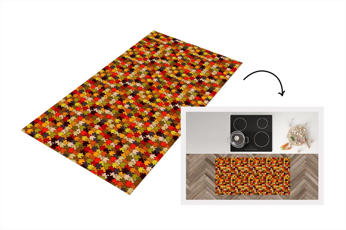 KitchenYeah Keukenloper - Loper keuken - Puzzel - Patronen - Herfst - 120x60 cm - Keukenloper vinyl Multicolor