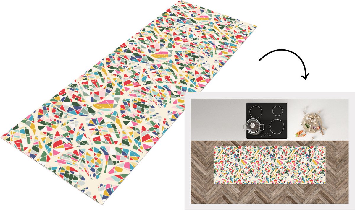 KitchenYeah Keukenloper - Loper keuken - Mozaïek - Abstract - Patroon - 180x60 cm - Keukenloper vinyl Multicolor