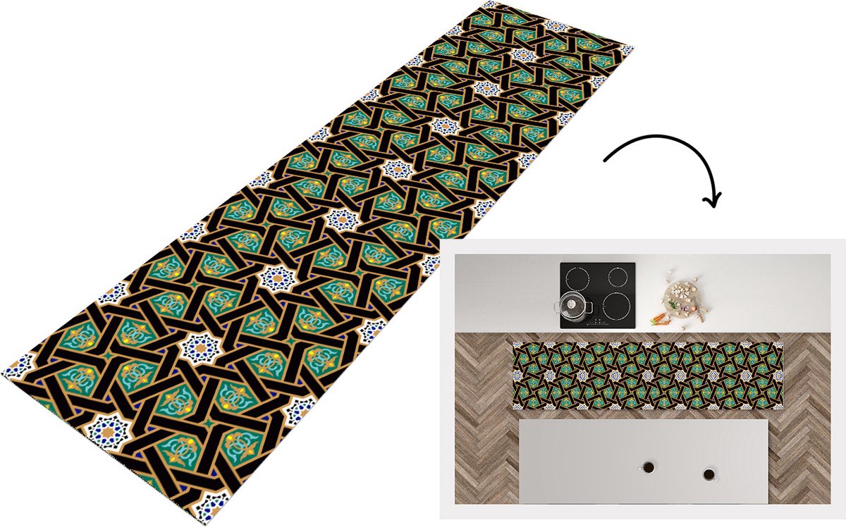 KitchenYeah Keukenloper - Loper keuken - Oriëntaal - Patroon - Arabisch - Sterren - Keukenloper vinyl multicolor, foto 4