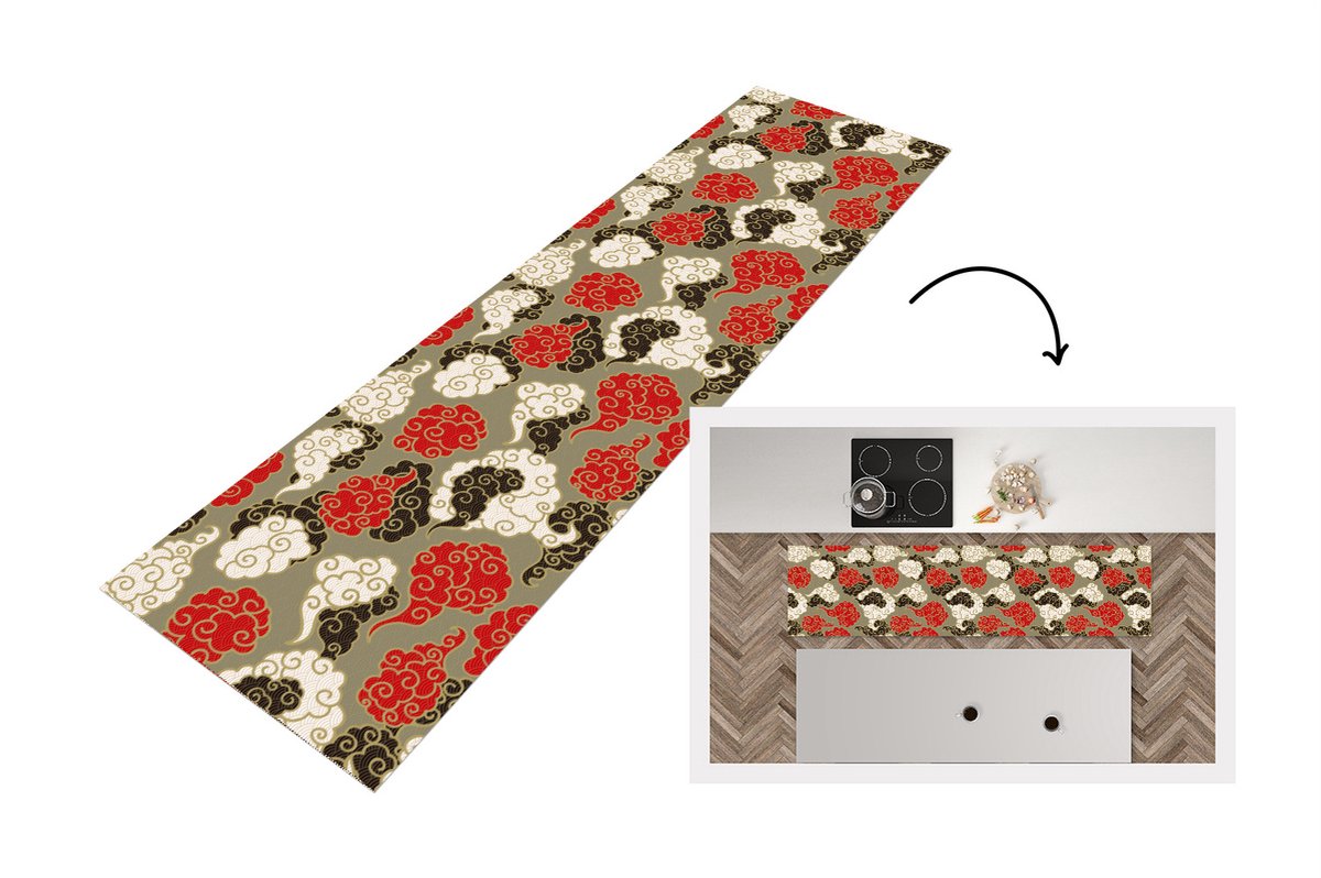 KitchenYeah Keukenloper - Loper keuken - Wolken - Azië - Patroon - Japan - 240x60 cm - Keukenloper vinyl Multicolor