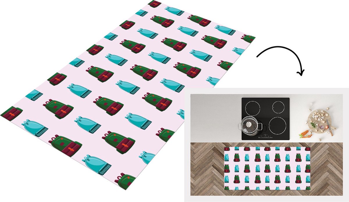 KitchenYeah Keukenloper - Loper keuken - Rugzak - Patronen - Retro - Pastel - 120x60 cm - Keukenloper vinyl Multicolor