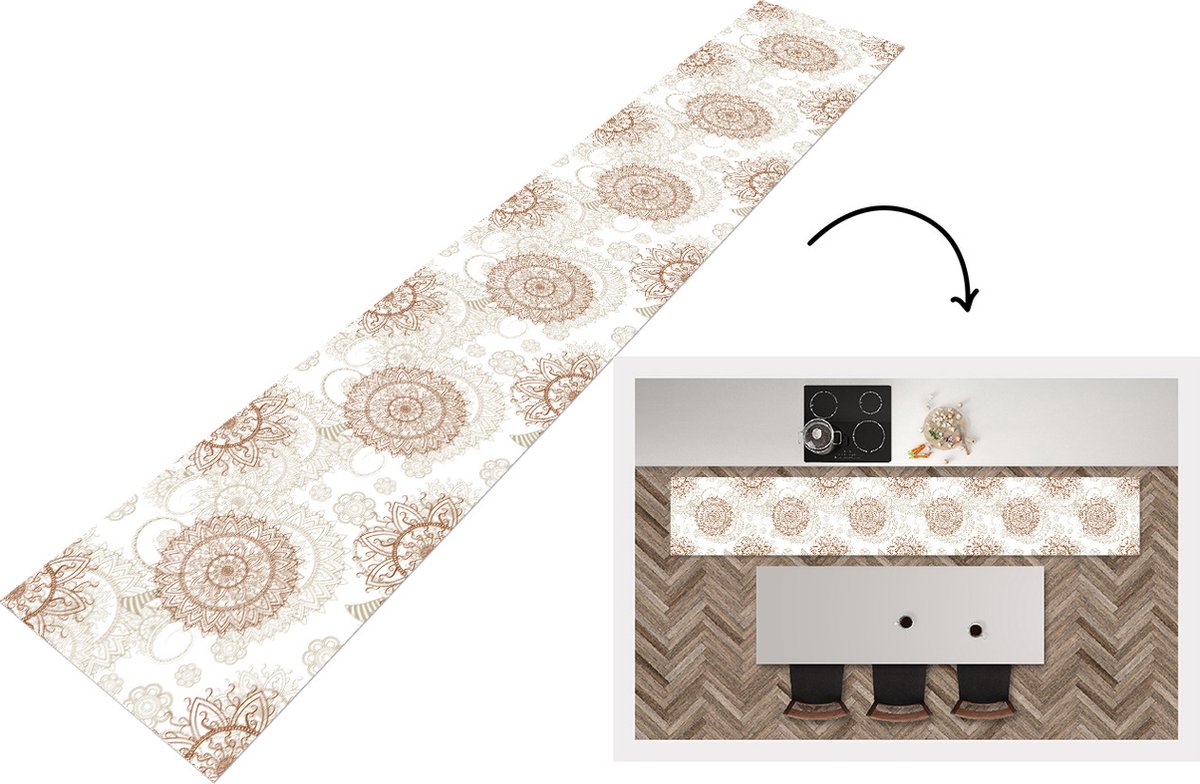 KitchenYeah Keukenloper - Loper keuken - Mandala - Azië - Patronen - Zen - 300x50 cm - Keukenloper vinyl Multicolor