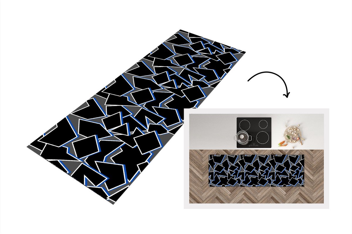 KitchenYeah Keukenloper - Loper keuken - Vormen - Geometrie - Zwart - Design - 180x60 cm - Keukenloper vinyl Multicolor
