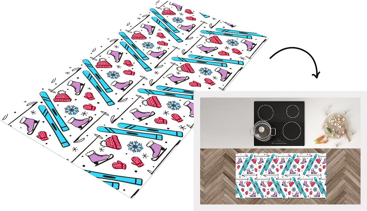KitchenYeah Keukenloper - Loper keuken - Wintersport - Patronen - Schaatsen - Keukenloper vinyl multicolor, foto 2