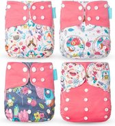 Poppi Wasbare Luier - Aanpasbare Maat - Dubbele Anti-Lek - 4 stuks, 0-2 jaar, 3-15 kg - Roze