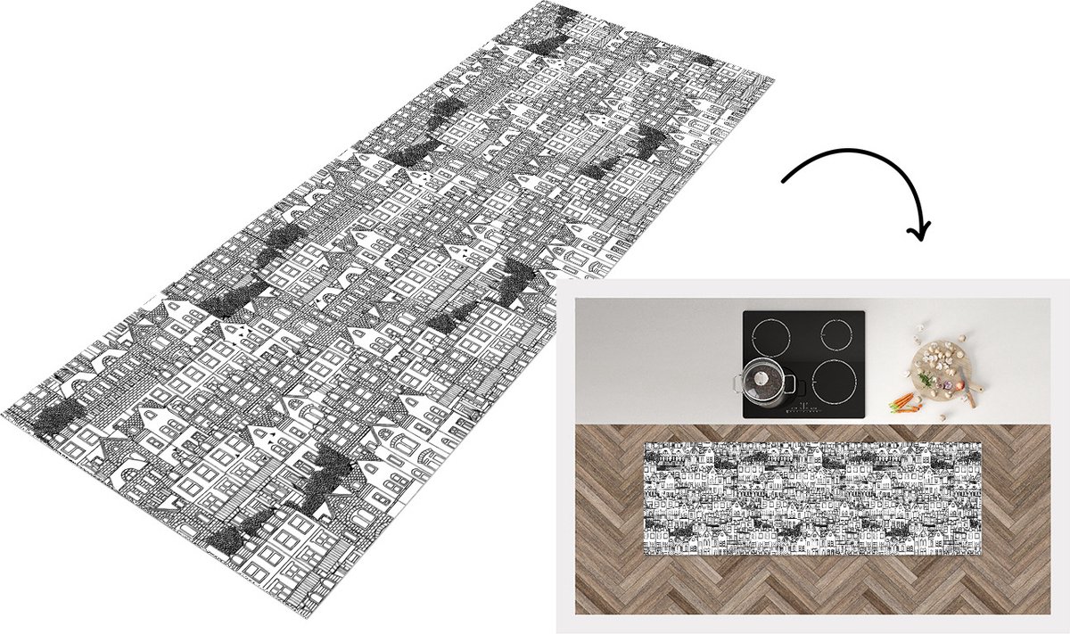 KitchenYeah Keukenloper - Loper keuken - Huis - Patronen - Londen - 180x60 cm - Keukenloper vinyl Multicolor