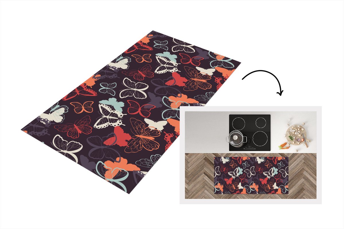 KitchenYeah Keukenloper - Loper keuken - Vlinders - Patronen - Abstract - 120x60 cm - Keukenloper vinyl Multicolor