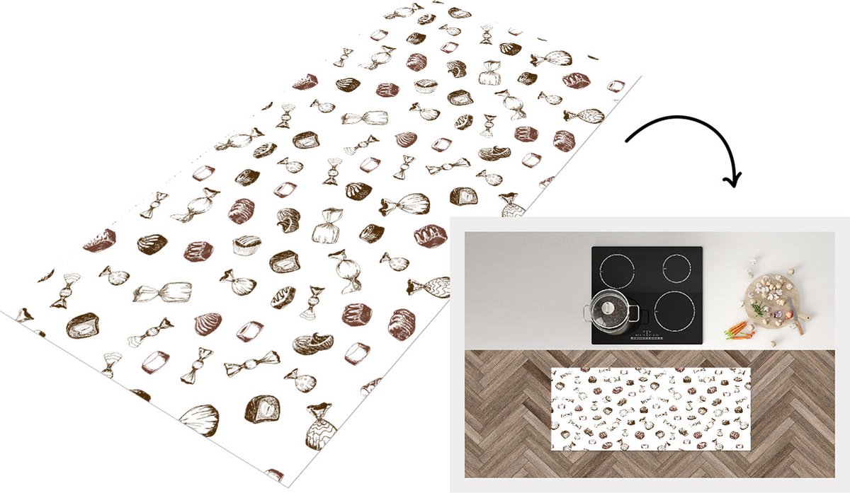 KitchenYeah Keukenloper - Loper keuken - Snoep - Vintage - Chocolade - Design - 120x50 cm - Keukenloper vinyl Multicolor