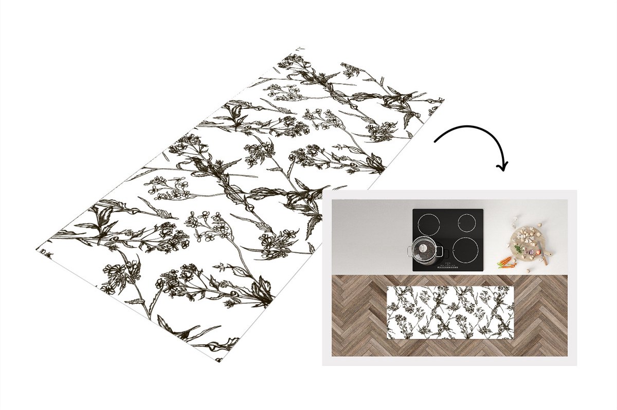 KitchenYeah Keukenloper - Loper keuken - Vintage - Planten - Bloemen - Patronen - 120x50 cm - Keukenloper vinyl Multicolor