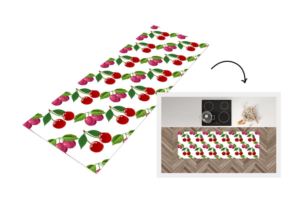 KitchenYeah Keukenloper - Loper keuken - Kersen - Patronen - Fruit - 150x50 cm - Keukenloper vinyl Multicolor
