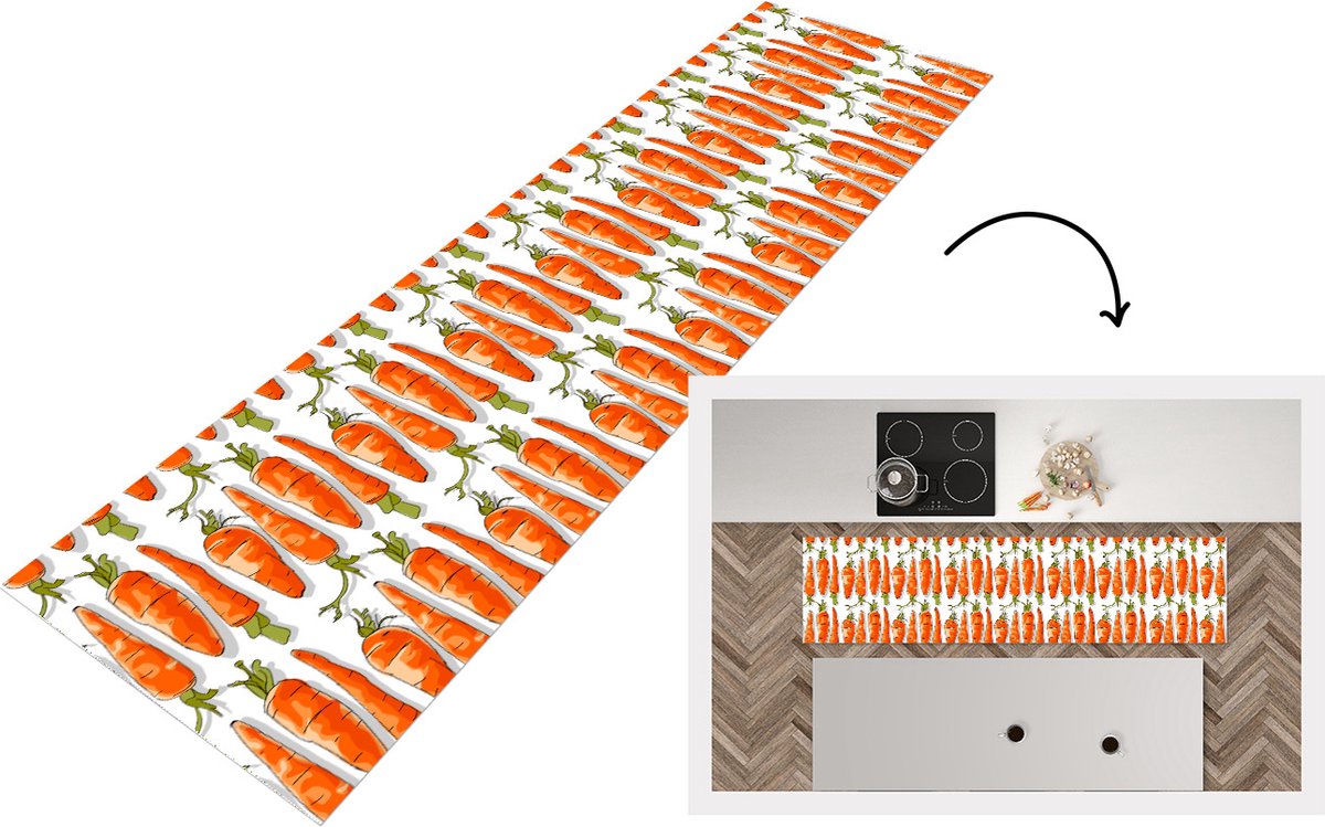 KitchenYeah Keukenloper - Loper keuken - Wortel - Groenten - Patronen - 240x60 cm - Keukenloper vinyl Multicolor