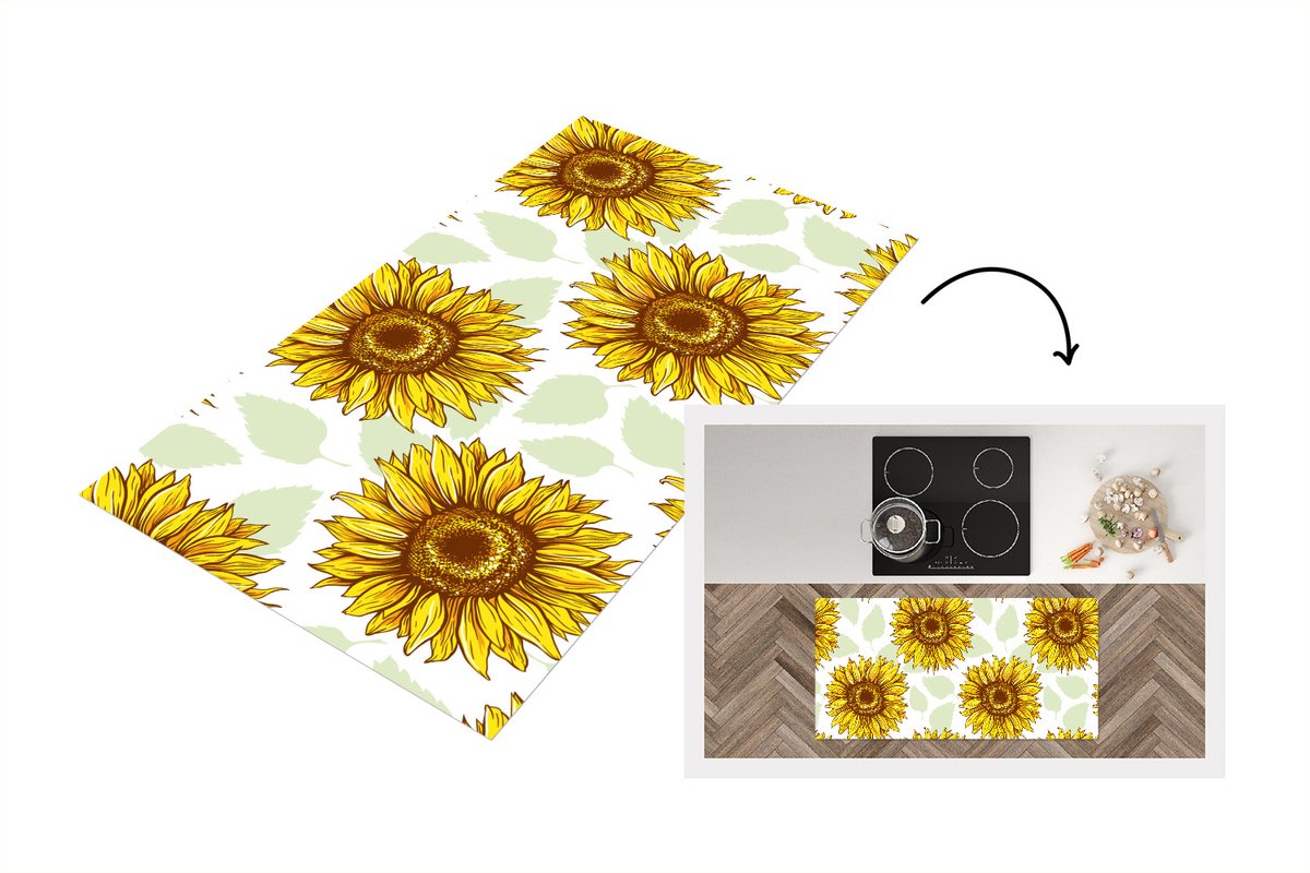 KitchenYeah Keukenloper - Loper keuken - Zonnebloem - Patronen - Bloemen - 120x60 cm - Keukenloper vinyl Multicolor