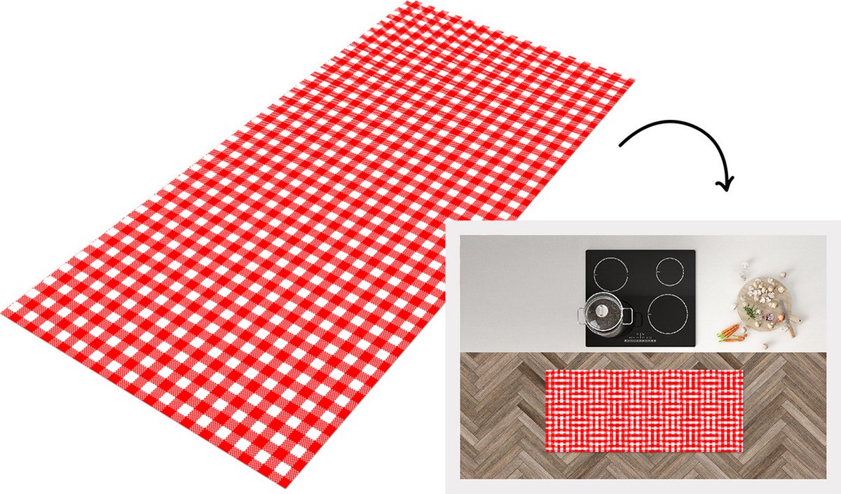 KitchenYeah Keukenloper - Loper keuken - Rood - Rustiek - Patronen - Keukenloper vinyl Multicolor