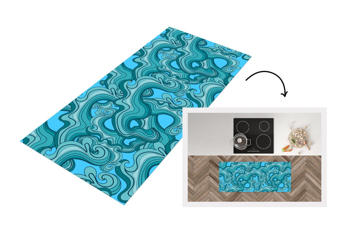 KitchenYeah Keukenloper - Loper keuken - Zee - Patronen - Marmer - 120x50 cm - Keukenloper vinyl Multicolor