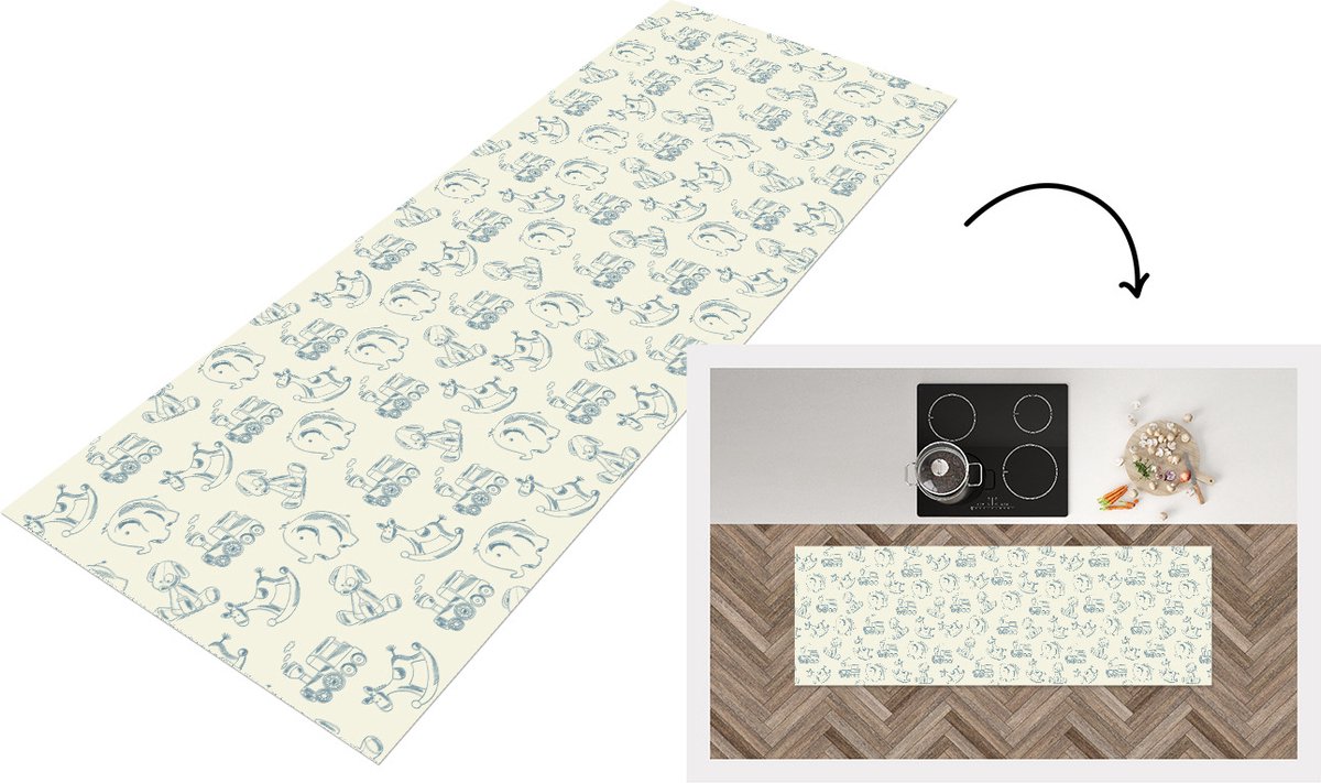 KitchenYeah Keukenloper - Loper keuken - Dieren - Speelgoed - Patroon - 150x50 cm - Keukenloper vinyl Multicolor