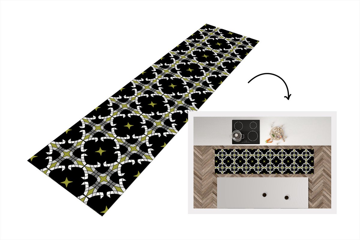 KitchenYeah Keukenloper - Loper keuken - Glas in lood - Abstract - Patronen - 240x60 cm - Keukenloper vinyl Multicolor