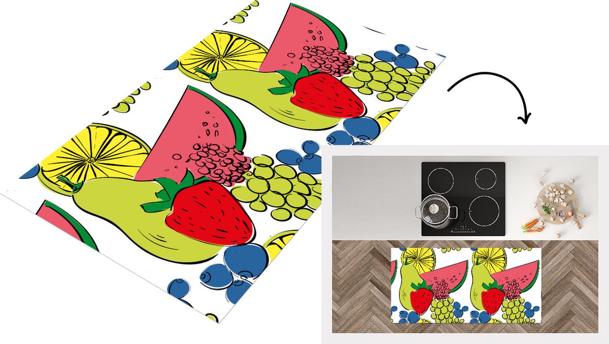 KitchenYeah Keukenloper - Loper keuken - Fruit - Cartoon - Patroon - 120x60 cm - Keukenloper vinyl Multicolor