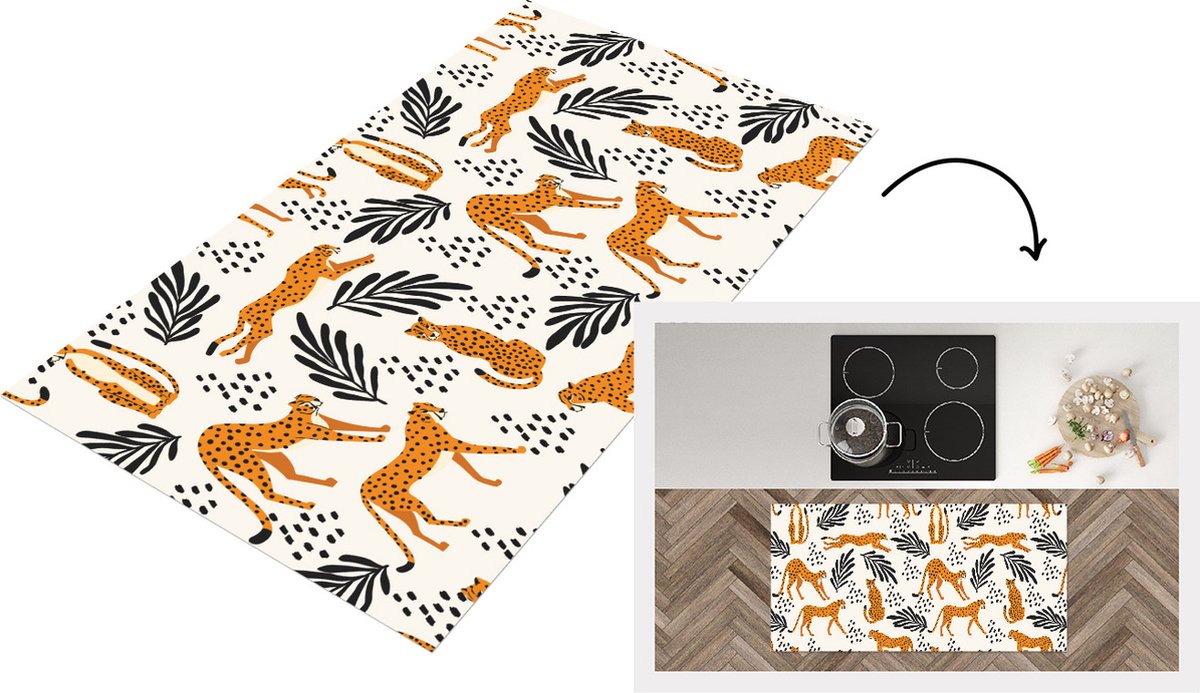 KitchenYeah Keukenloper - Loper keuken - Patronen - Bladeren - Jachtluipaard - 120x60 cm - Keukenloper vinyl Multicolor