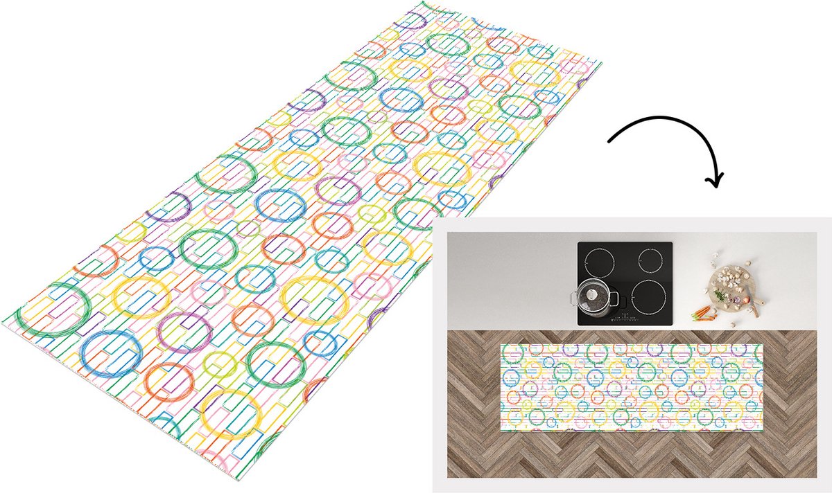 KitchenYeah Keukenloper - Loper keuken - Muur - Cirkel - Patronen - 150x50 cm - Keukenloper vinyl Multicolor
