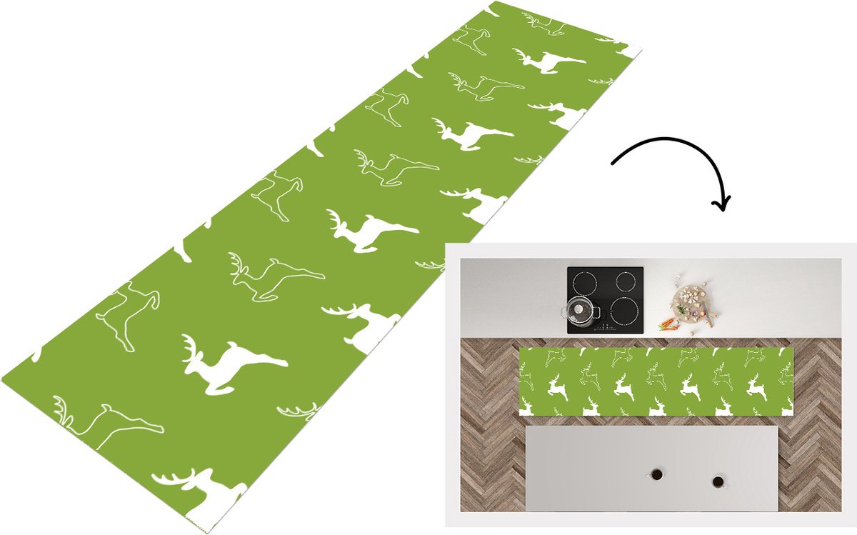 KitchenYeah Keukenloper - Loper keuken - Hert - Groen - Patronen - Keukenloper vinyl, foto 7