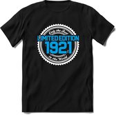 1921 Limited Edition | Feest Kado T-Shirt Heren - Dames | Wit - Blauw | Perfect Verjaardag Cadeau Shirt | Grappige Spreuken - Zinnen - Teksten | Maat XL