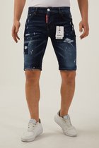 212 By Xway Jeans K-511 | Ripped met Paint Splatter Heren Slim Fit Jeans Shorts | Korte Spijkerbroek | Slim Fit | Premium Street Fashion | Blauw
